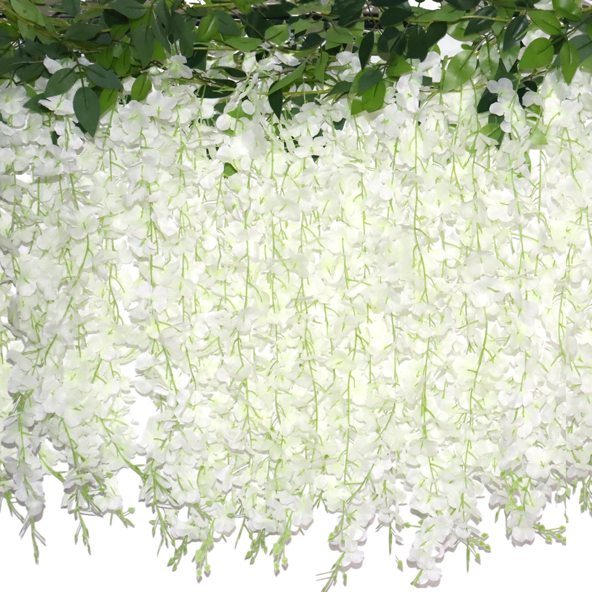 Photo 1 of ZINHO 60 Branches Wisteria Hanging Flowers, 4PCS Artificial White Wisteria Flowers Garland for Wedding Arch Ceremony Party Garden Home Backdrop Decor