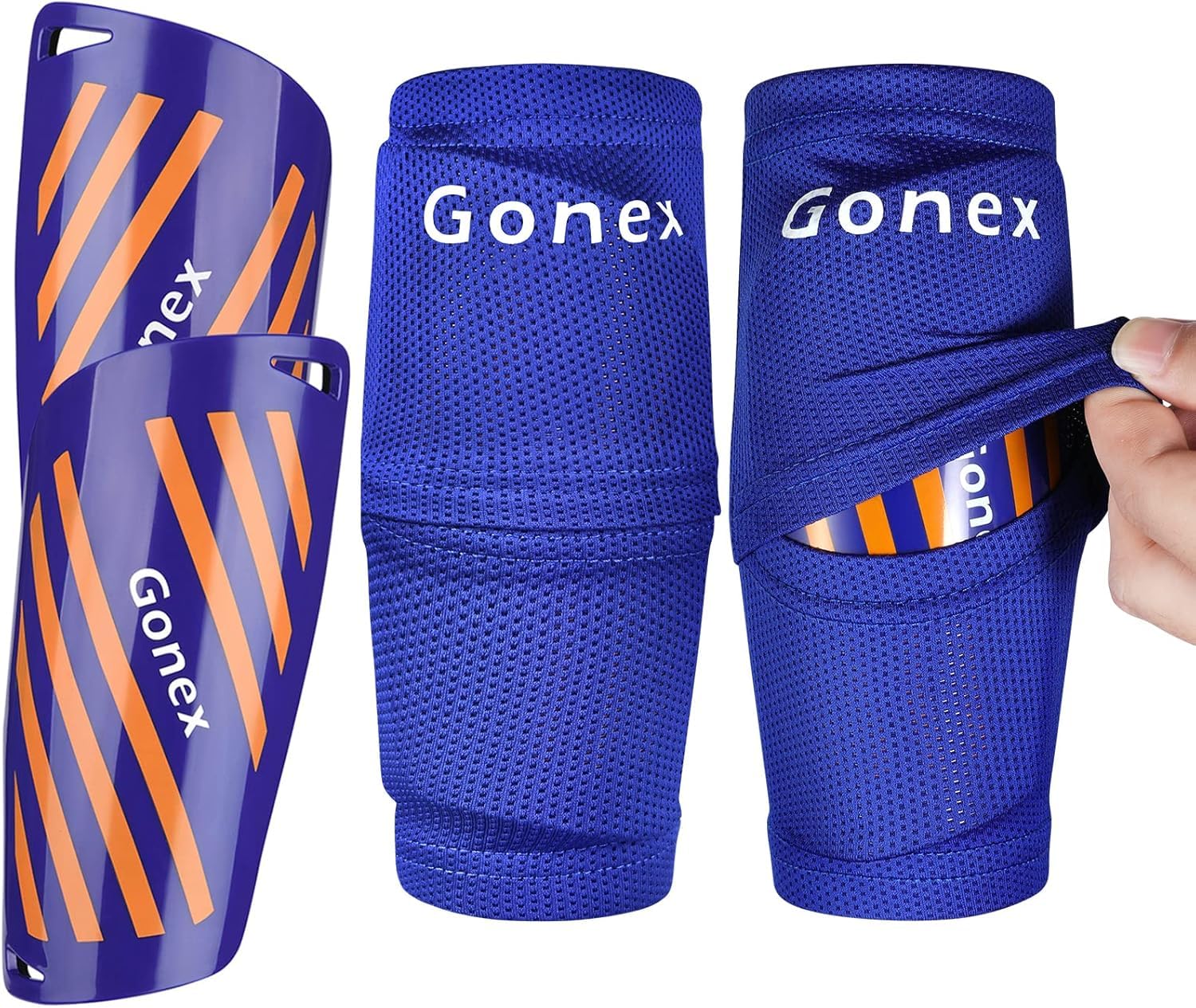 Photo 1 of Gonex Soccer Shin Guards for Kids Adult, Youth Boys Girls Shin Guards Slip in Soccer Shin Pad Sleeves Canilleras for Football Games, EVA Cushion Protection Reduce Shocks & Injuries