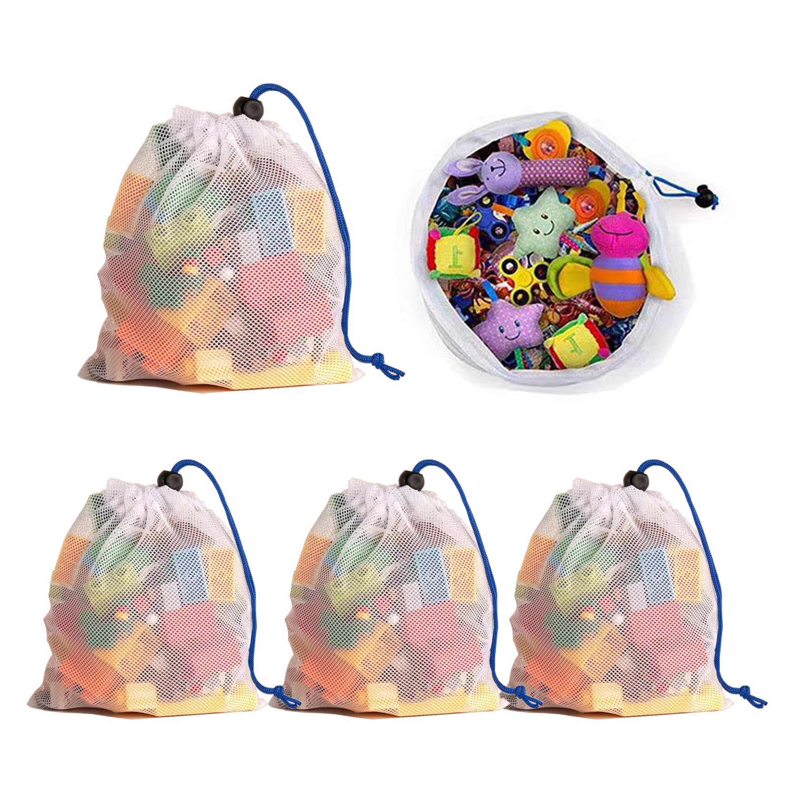 GSHUR 5Pcs Drawstring Mesh Storage Bags, 30cm x 40cm Organizer for Sport, Swimming, Beach, Travel and Toys Organization