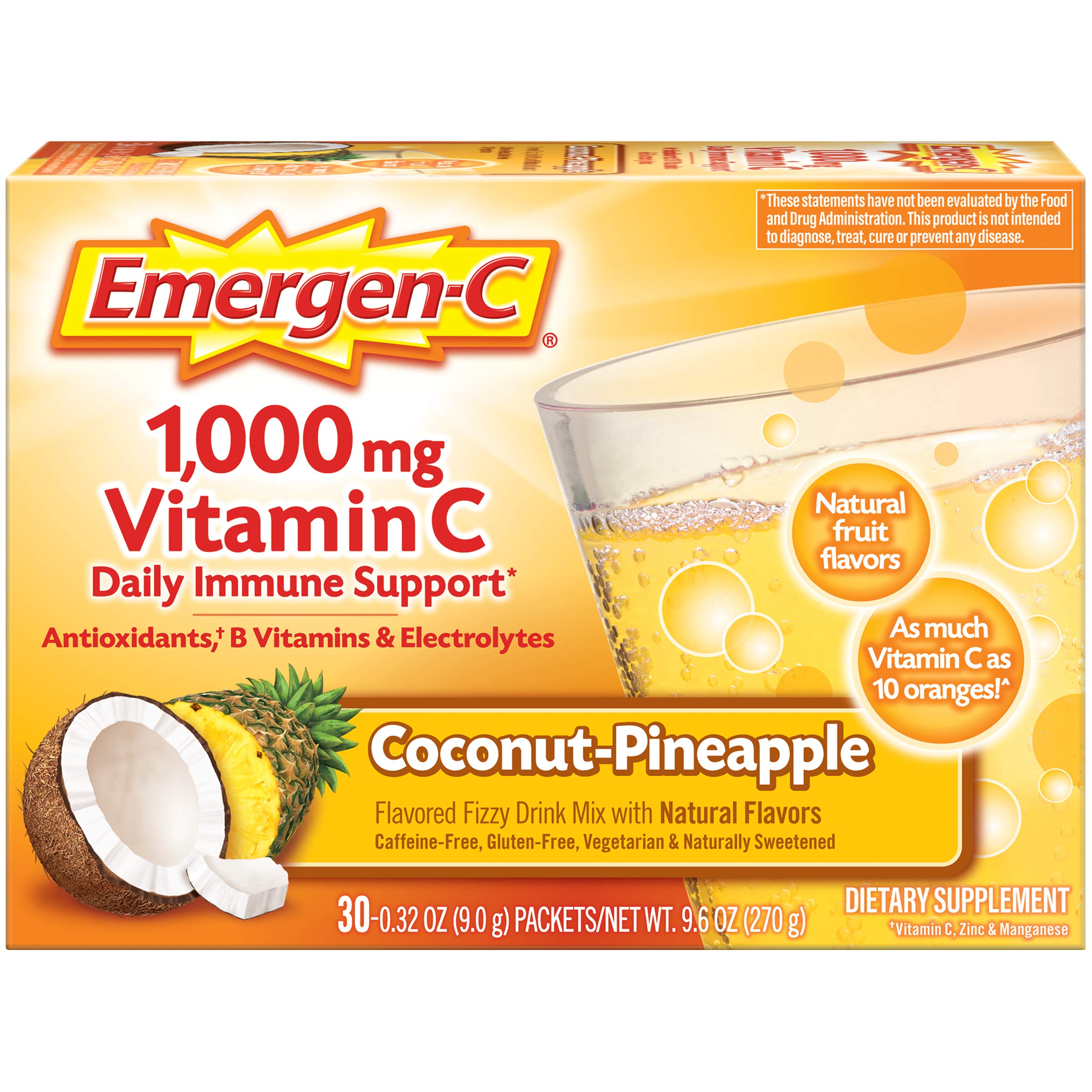 Emergen C 1000mg Vitamin C Powder With Antioxidants B Vitamins And Electrolytes Vitamin C Supplements For Immune Support Caffeine Free Fizzy Drink Mix Coconut Pineapple Flavor 30 Count Buy Online In El