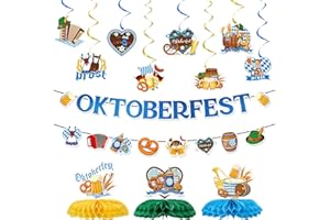 Deorfuy Oktoberfest Party Decorations Set - 13PCS Oktoberfest Banners with Hanging Swirls Table Decoration German Bavarian Beer Theme Honeycomb Centerpiece Decor Supplies