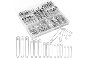 Mnuizu 500 Pcs Safety Pins Bulk, 5 Sizes Silver Small and Large Safety Pins for Clothes, Sewing Jewelry Making DIY Craft