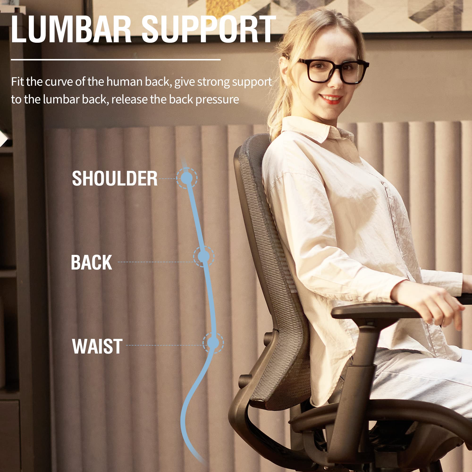 ELABEST T96 Mesh Office Chair,Ergonomic Computer Desk Chair,Sturdy Task Chair- Adjustable Lumbar Support & Armrests,Tilt Function,Comfort Wide Seat,Swivel Home Office Chair