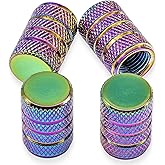 MEAJOO 4PCS Colorful Tire Valve Stem Caps, Universal Aluminum Alloy Cylinder Style Polished Tire Valve Caps with O Ring Rubber Seal for Cars, SUV, Trucks, Motorcycles, Bicycles