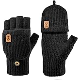 Geoxury Winter Fingerless Gloves, Warm Knitted Mittens Glove Convertible Half Finger Gloves for Women Men Cold Weather