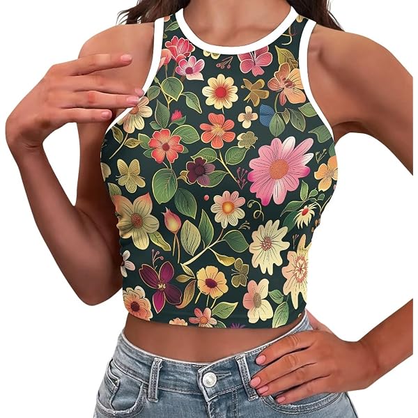 ETCYY Women's Halter Tank Top – Sleeveless Floral Print Racerback Cami For Summer
