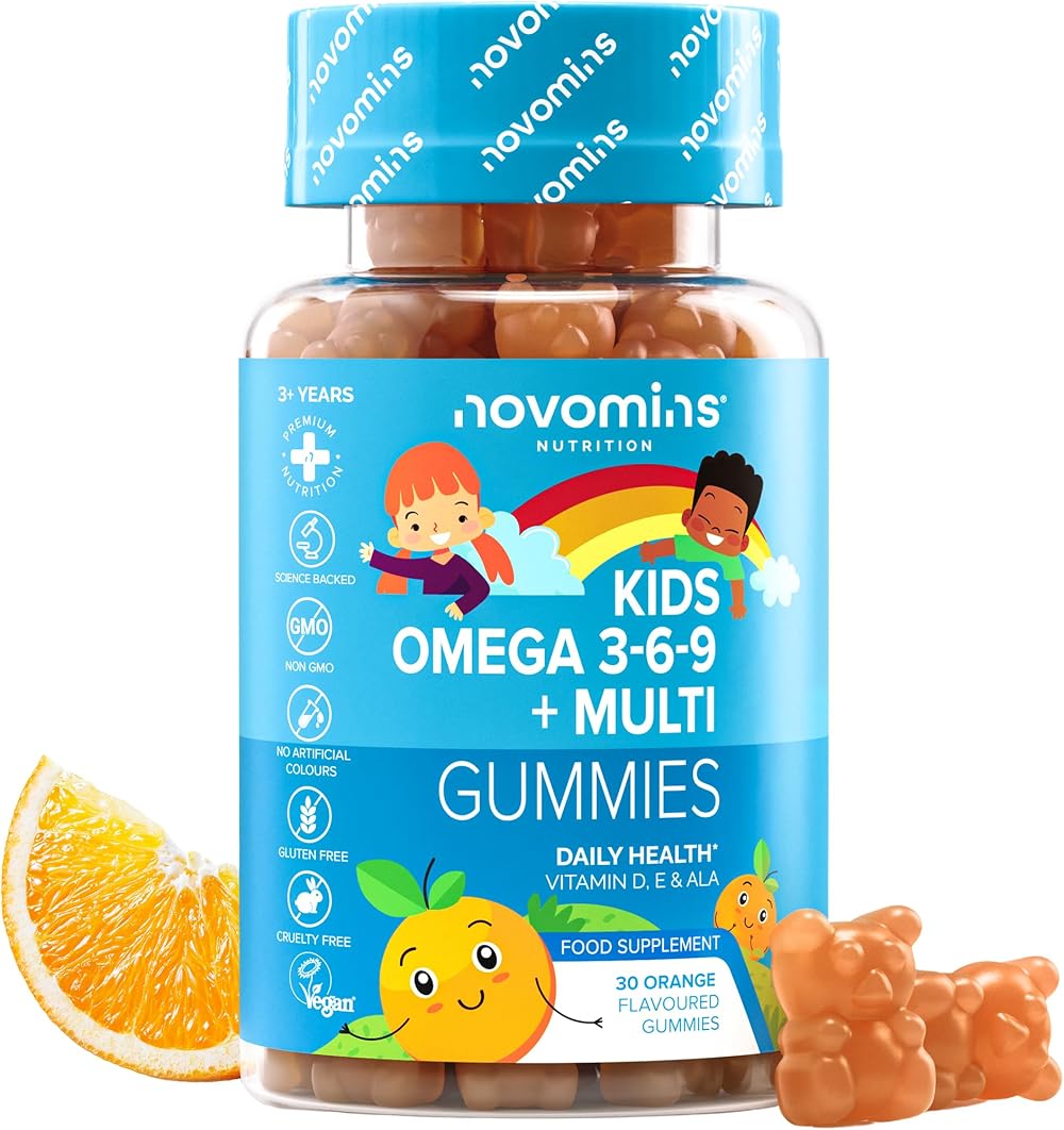 Novomins Kids Omega 3 6 9 Gummies - Vegan, 50mg ALA, 1 Month Supply