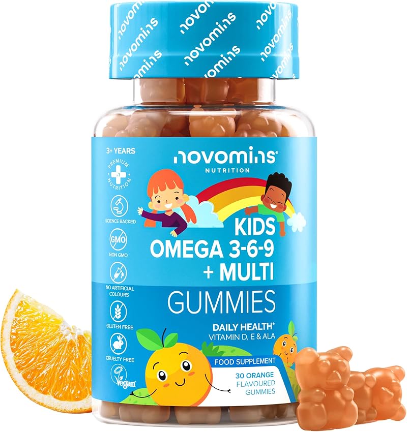 Novomins Kids Omega 3 6 9 Gummies - Vegan, 50mg ALA, 1 Month Supply