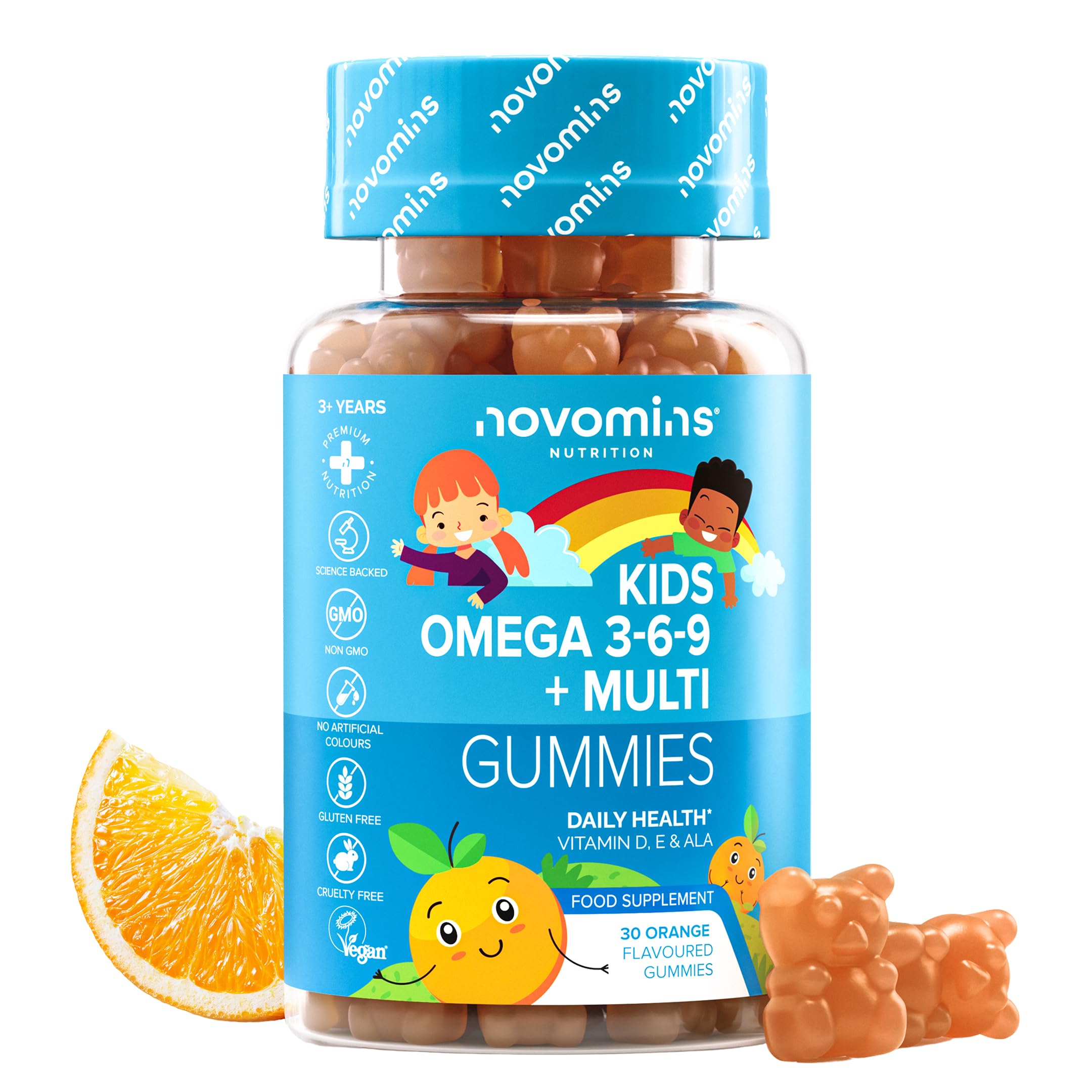 Kids Omega 3 Gummies - 50mg ALA Including Omega 3 6 9 Complex with Added Vitamin E & D - Kids Friendly Capsules Alternative - Plant Based Alternative to Omega 3 Fish Oil - 1 Month Supply – Novomins