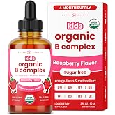 NutraChamps Organic Vitamin B Complex for Kids, B1, B2, B3, B5, B6, B7, B9 &amp; Methyl B12, Kids B Complex Liquid Drops Supplement, Natural Berry, 120 Servings, 4 Month Supply