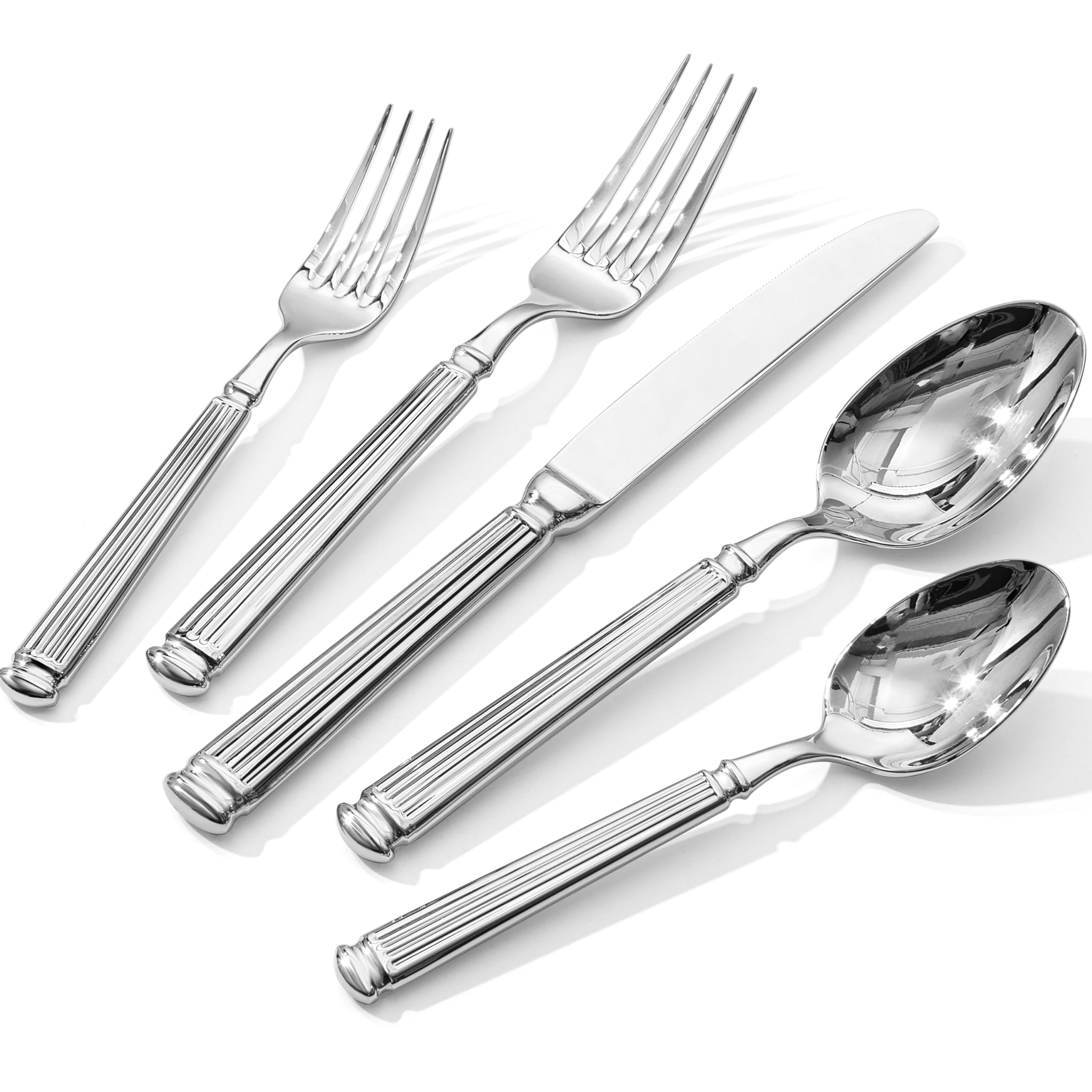 Photo 1 of KINGSTONE Silverware Set, 18/10 Stainless Steel Flatware Set - Roman Column Embossed Thick Handle, for Wedding, Home, Restaurant, Camping and Party, Mirror Polish & Dishwasher Safe (5-Piece)
