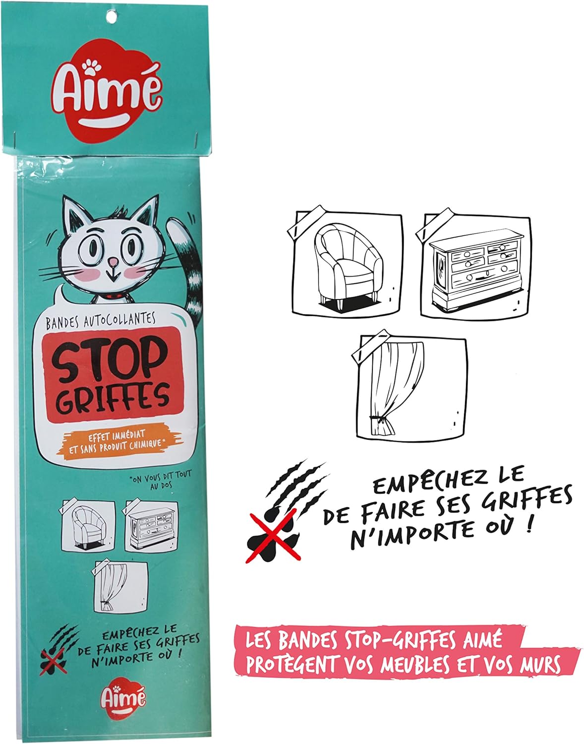 Aime Stop Griffes Bandes Adhesives Anti Griffes Pour Chat 24 Bandes Autocollantes Et Invisibles Amazon Fr Animalerie