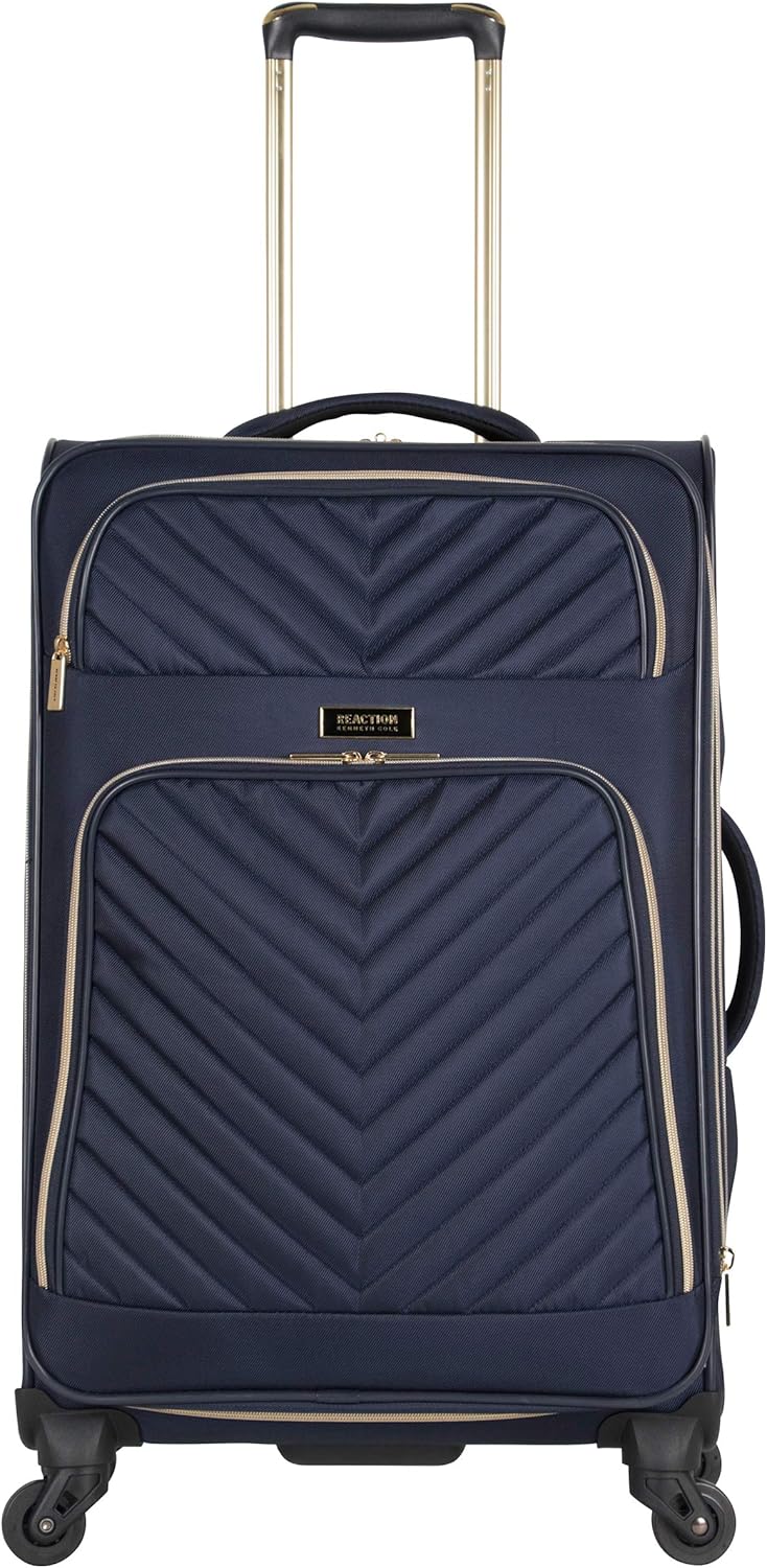 Kenneth Cole Reaction Women's Chelsea 24" Softside Chevron Quilted Expandable 4-Wheel Spinner Checked Suitcase, Navy