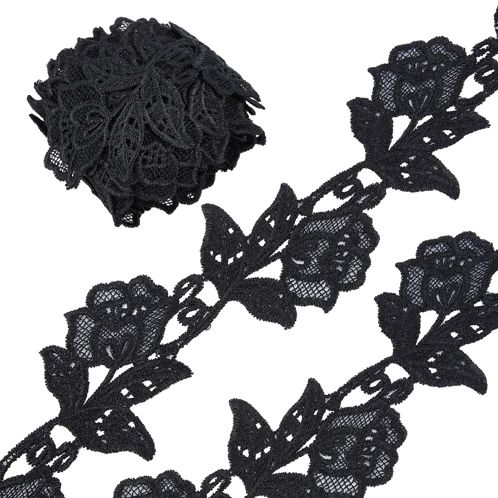 GORGECRAFT 5 Yards Lace Applique Trim 3.2 Inch Black Flower Embroidery Lace Edge Trimmings Floral Embroidered Applique Ribbon for DIY Sewing Crafts Wedding Bridal Dress Embellishment Party Decoration