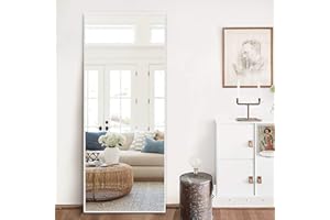 NeuType 55" X 16" Full Length Mirror Floor Mirror Aluminum Alloy Thin Frame Wall Mirror Dressing Mirror Hanging or Leaning Against Wall Full Body Mirror White with Stand