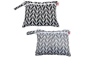 Damero 2pcs Travel Wet and Dry Bag with Handle for Cloth Diaper, Pumping Parts, Clothes, Swimsuit and More, Easy to Grab and Go (Small, Gray Arrows+ Black Arrows)