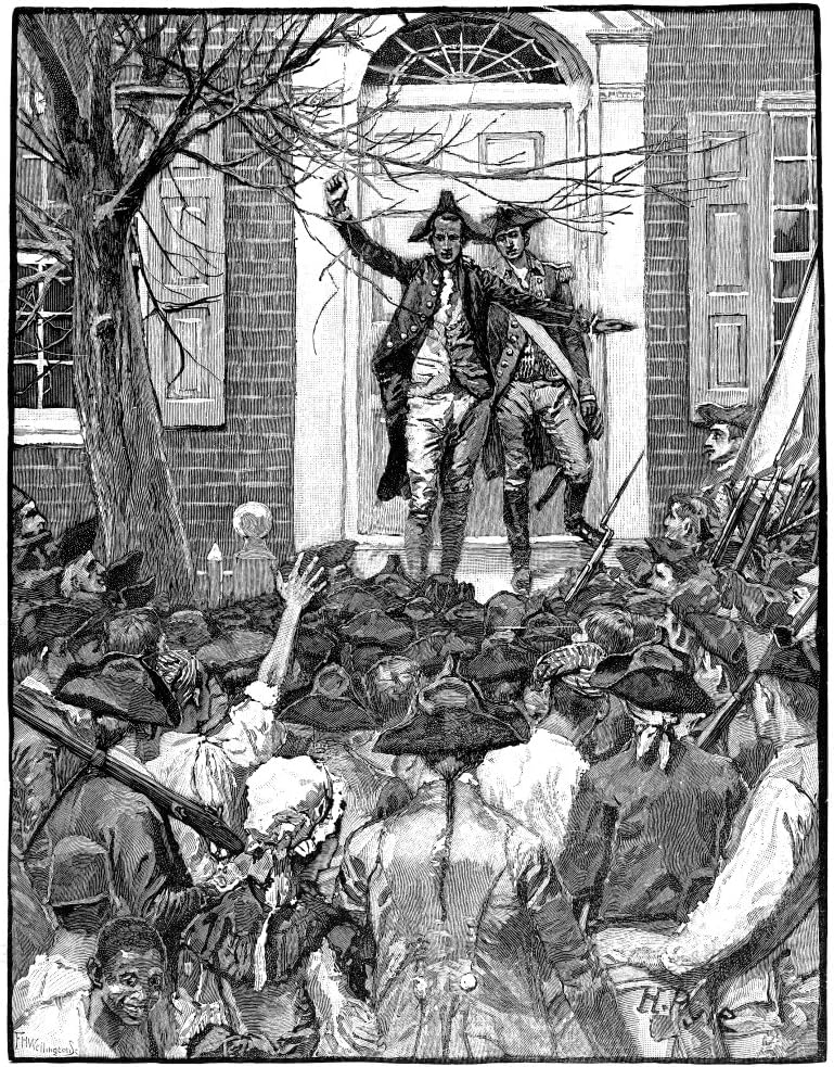 Alexander Hamilton N(1755-1804) American Lawyer And Statesman Hamilton On The Steps Of KingS (Columbia) College In New York City Addressing The Crowd On The Cause Of Liberty 1775 Wood Engraving Americ