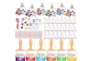 Skyygemm 24 Sets Valentines Day Gifts for Kids Valentines Cards Mini Painting Canvas Panel with Wooden Easel Watercolor Paints Brush Kit for School Classroom Exchange Gifts (Round)