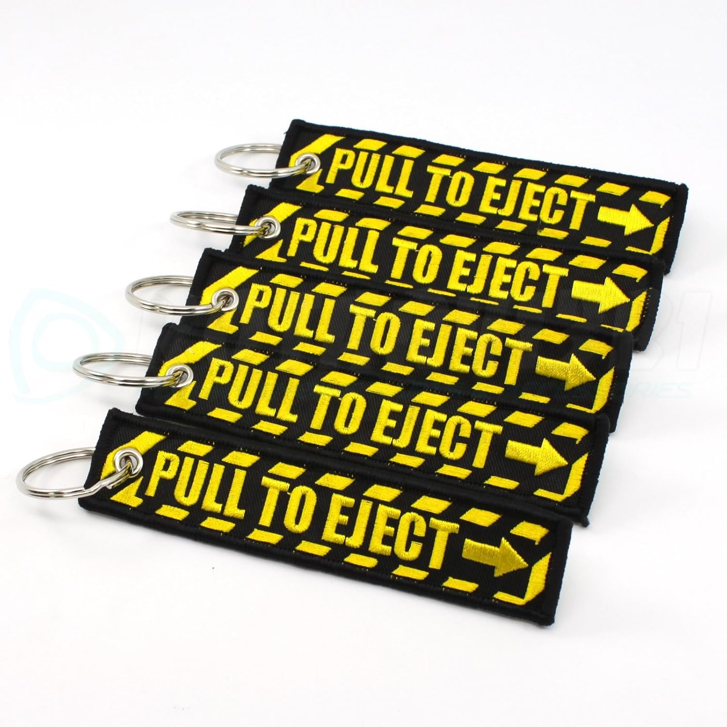 PULL TO EJECT Key Chain - Black/Yellow - 5 PCS by Rotary13B1: Office Products
