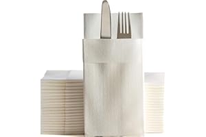 MOYES HOME White Dinner Napkins Cloth Like with Built-in Flatware Pocket, Linen-Feel Absorbent Disposable Paper Hand Napkins for Kitchen, Bathroom, Parties, Weddings, Dinners or Events, 16x16 inches, Pack of 50