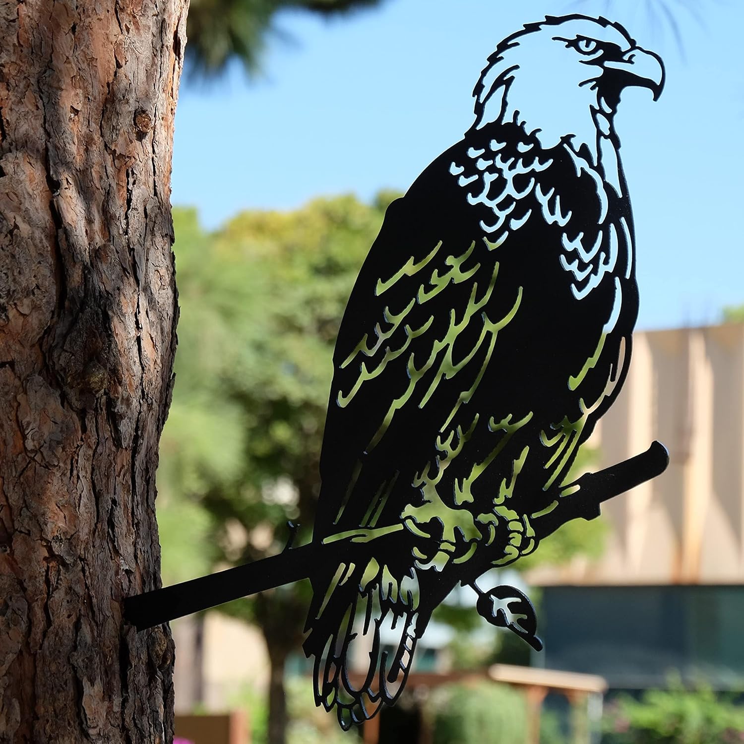Plaques & Wall Art - renovatio Metal Bald Eagle Decor - Metal Birds Yard Decor - Metal Bird Tree Stake & Outdoor Eagle Decorations - Metal Birds for Trees - Bald Eagle Gifts for Men - Metal Yard Art Outdoor and Garden