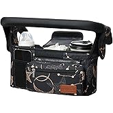 Momcozy Universal Baby Stroller Organizer, 2 Insulated Cup Holder, Detachable Zippered Pocket, Adjustable Shoulder Strap, Large capacity for baby essentials, Compact Design Fits Any Strollers