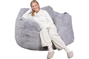 WLIVE 43'' Giant Bean Bag Chair, Bean Bag Sofa with Armrests for Adults, Bean Bag Couch with High-Density Memory Foam for Livingroom, Bedroom, Grey