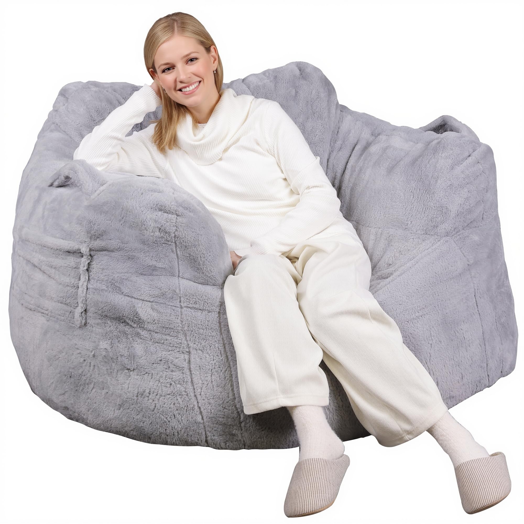 View 1 of ***MISSING MEMORY FOAM*** WLIVE 43'' Giant Bean Bag Chair, Bean Bag Sofa with Armrests for Adults, Bean Bag Couch with High-Density Memory Foam for Livingroom, Bedroom, Grey