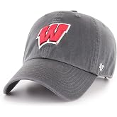 47 NCAA Wisconsin Badgers Mens Clean Up Adjustable Hat Clean Up Adjustable Hat, Charcoal, One Size