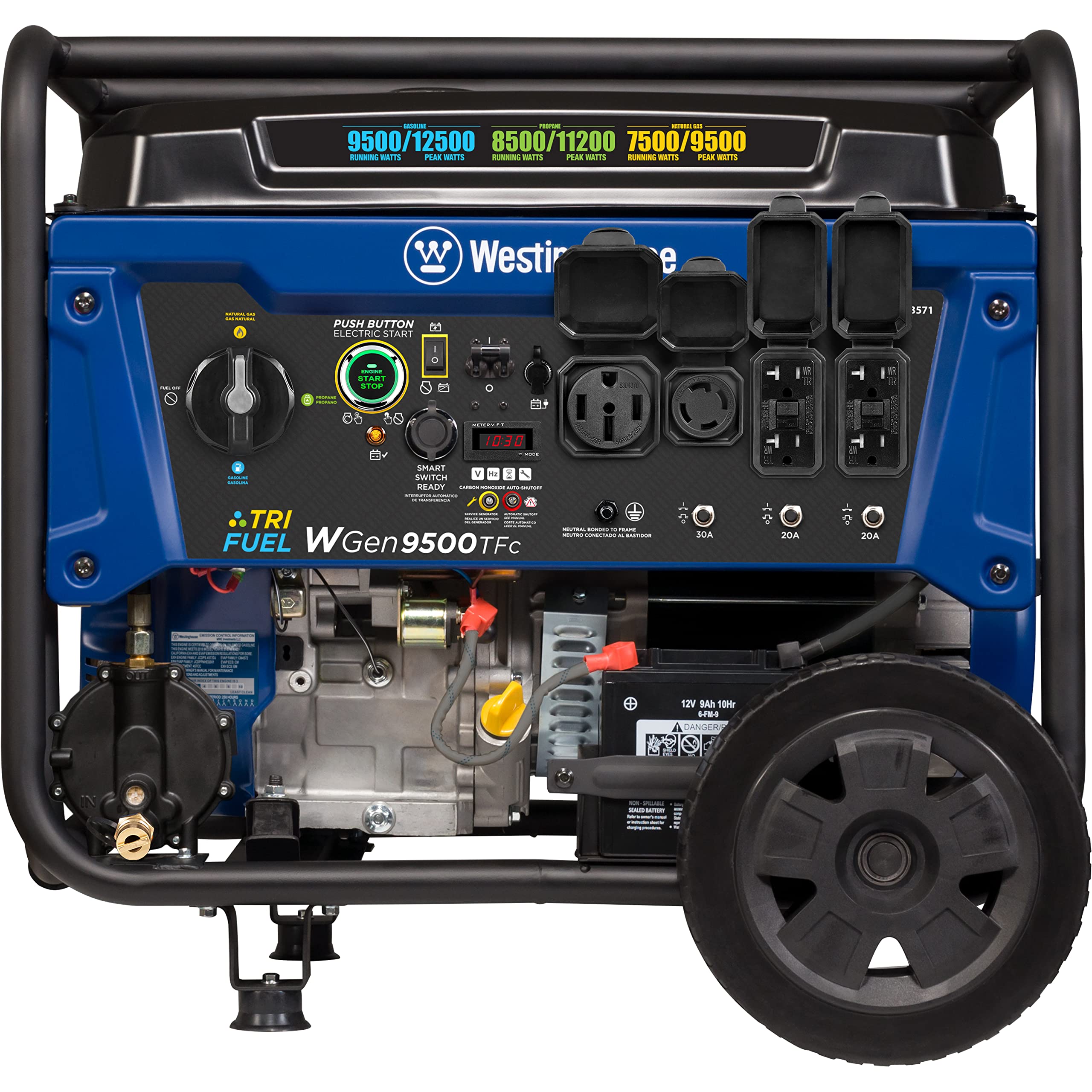 Westinghouse 12500 Peak Watt Tri-Fuel Home Backup Portable Generator, Remote Electric Start, Transfer Switch Ready, Gas, Propane, and Natural Gas Powered