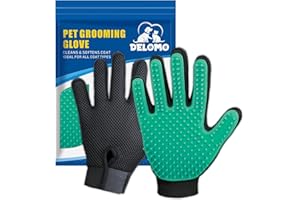 DELOMO Pet Hair Remover Gloves, Enhance Pet Grooming Glove with 255 Tips, Deshedding Glove for Dog and Cat, 1 Pair Left & Right Gentle De-Shedding Glove Brush, Green
