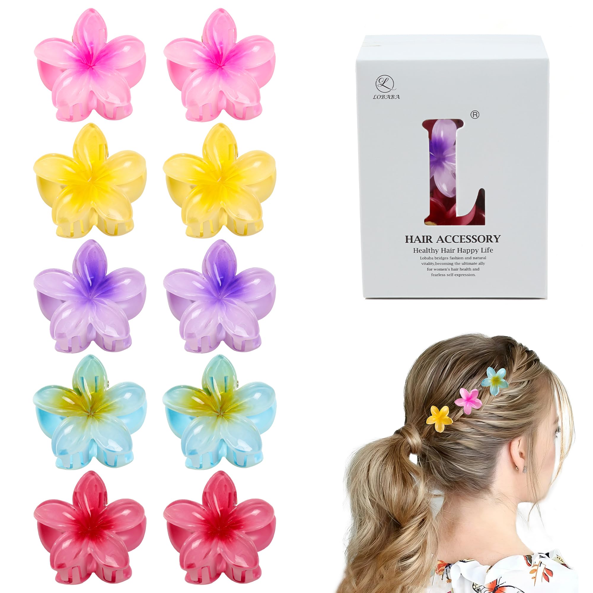 Photo 1 of 10 Pcs Flower Hair Claw Clips for Women - Small Hawaiianl Plumeria Hair Clips for Thick Thin Fine Hairstyles, Cute Accessories with Strong Hold, Perfect for Summer Beach Style and Wedding Celebration