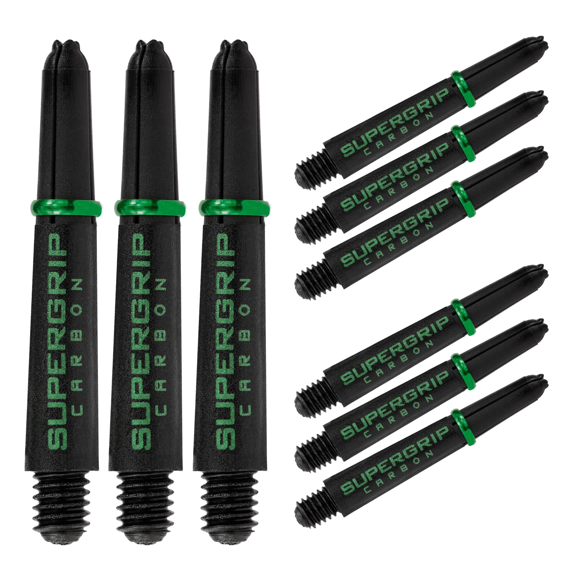 Harrows Darts 3 x Sets of SuperGrip Carbon Dart Stems - 9 Dart Shafts in Total - Available in 3 sizes - Tough Carbon Composite - Short Green