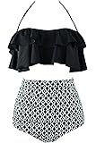 COCOSHIP Women's Retro Boho Flounce Falbala High Waist Bikini Set Chic Swimsuit(FBA)