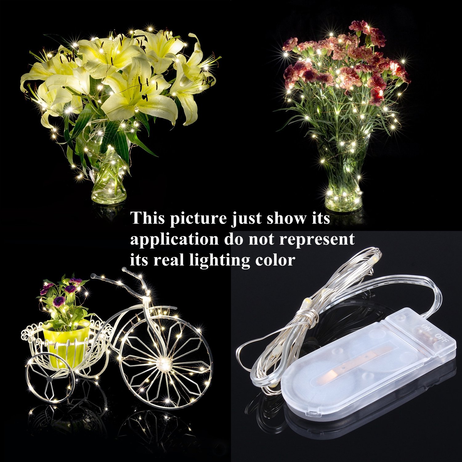 Icstation 3ft/1m Fairy String Light Pure White Strip Lights 10 Micro LED CR2032 Battery Powered Waterproof for Christmas Garden Patio Wedding Bedroom Decoration (Pack of 10)