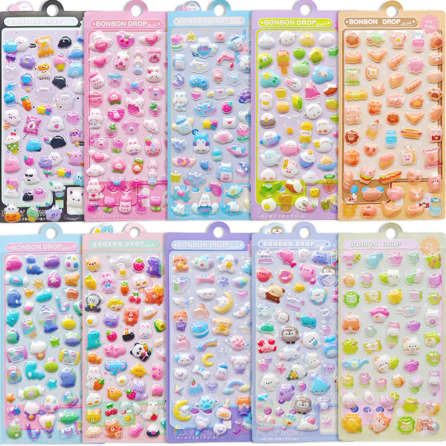 Photo 1 of 3D Puffy Stickers, 10 Sheets 500+ PCS Mini Kawaii Resin Decorative Stickers for Scrapbooking Phone Case, Notebook, Journal