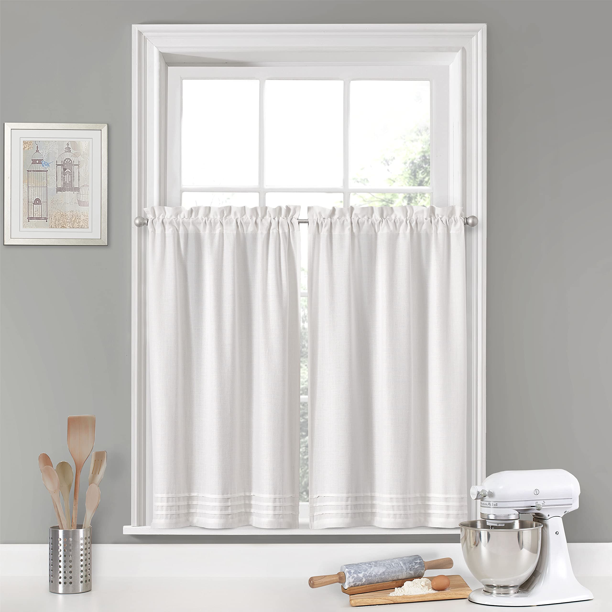 Photo 1 of Vue Kingsbury Small Panel Tiers Privacy Window Treatment Pair Bathroom, Living Room, 52" x 24", White