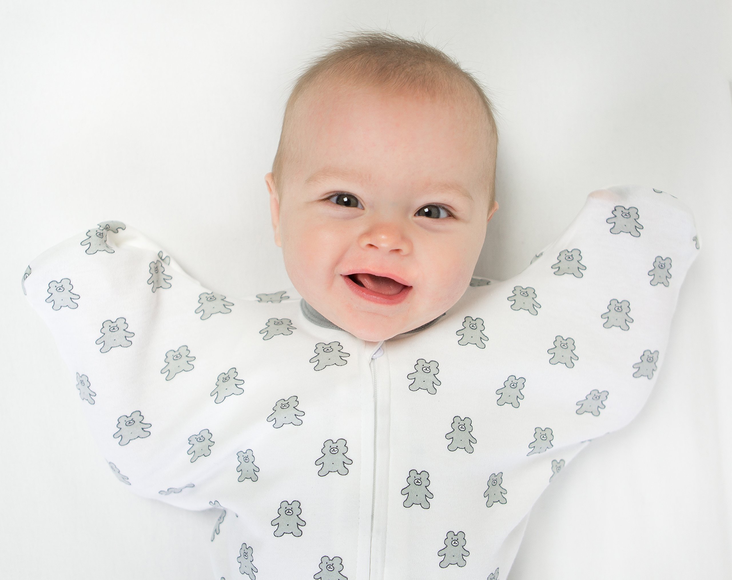 Galleon Swaddle Sack With Arms Up Mitten Cuffs, Tiny Bear, Sterling