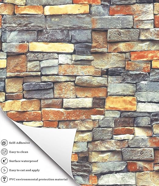 Vintage 3D Brick Peel Stick Wallpaper 24inx236.2in Orange/Brown