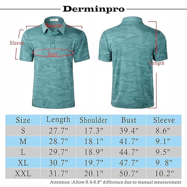 DERMINPRO MEN’S CAMOUFLAGE POLOS SHORT SLEEVE QUICK DRY COLLARED GOLF SHIRTS BLUE CAMO SMALL