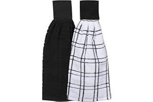 Ritz Kitchen Wears 100% Cotton Checked & Solid Hanging Tie Towels, 2 Pack, Black, 2 Count