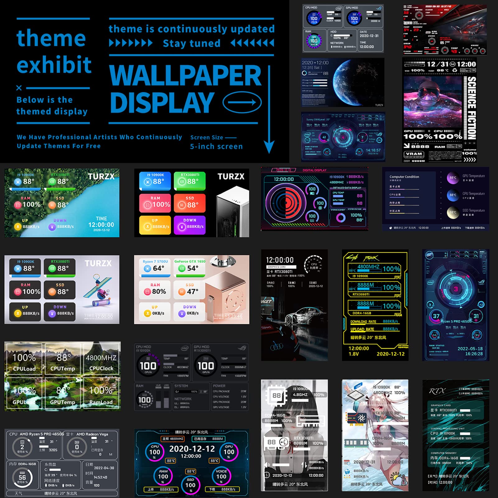 Mua WOWNOVA 5" Computer Temp Monitor, Dynamic Theme Supported, ARGB PC ...