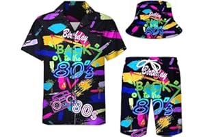 DOOPCCOR Men's 3 Piece Tracksuit Cuban Collared funny Hawaiian Shirt Shorts Button Down Sets With Bucket Hats