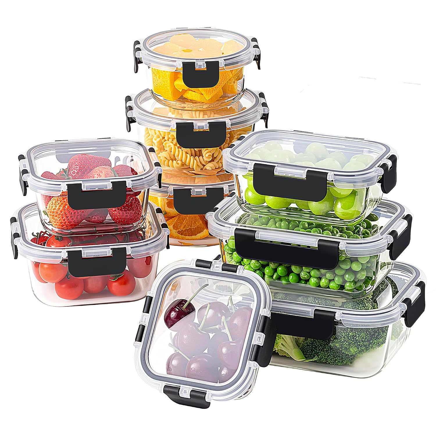 HOMBERKING 18 Piece Glass Food Storage Containers with Lids, Glass Meal Prep Containers, Airtight Lunch Bento Boxes, BPA-Free