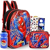Spiderman Backpack with Lunch Bag for Boys - Bundle with 16" Marvel School Bag, Insulated Lunch Box, Water Bottle, More | Spiderman School Supplies
