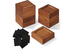 FASONLA Bed Risers, Furniture Risers (Set of 8-Height 1") Can be Adjusted to 2'' 3''or 4'', Lifts Furniture Risers, Solid Natural Wood Risers, Non-Slip Recessed Hole (Square-Light Brown Color)
