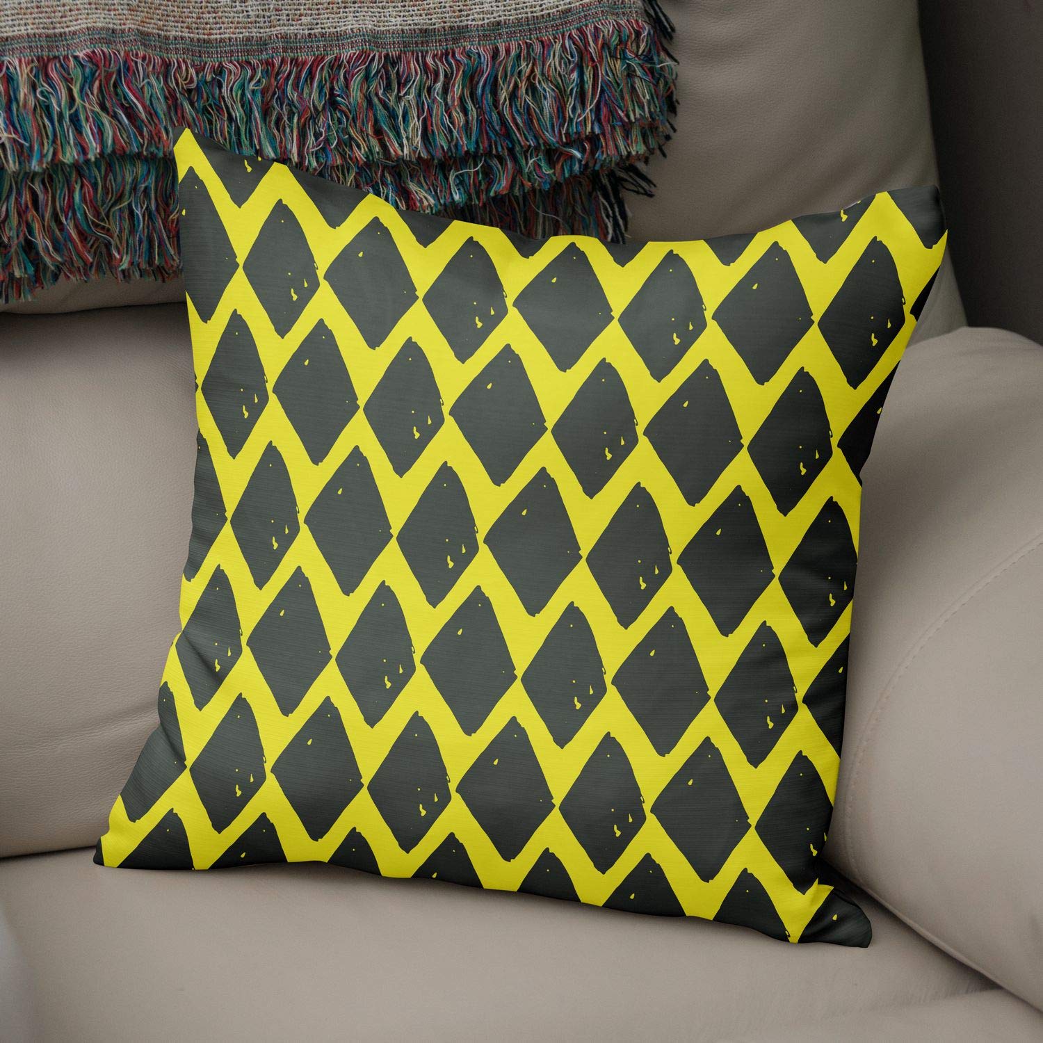 Bonamaison Decorative Cushion Cover Neon Yellow & Fume, Throw Pillow Covers, Home Decorative Pillowcases for Livingroom, Sofa, Bedroom, Size: 50x50 Cm - Designed and Manufactured in Turkey