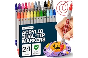 ARTISTRO Acrylic Paint Markers for Rock, Fabric, Wood, Glass, Craft - 24 Quick Dry Dual-Tip Paint Pens for Halloween Decorations - Pumpkin Painting Kit, Drawing Markers, Art Supplies, Christmas Gift