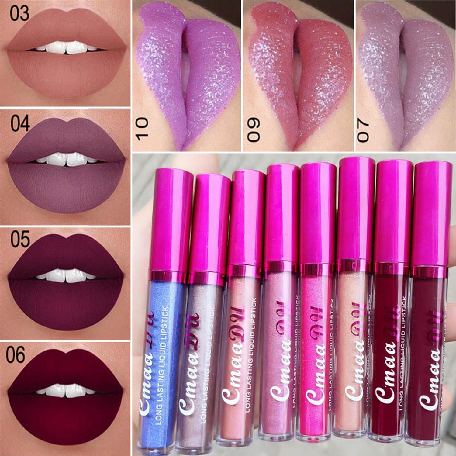 Sexy 12 Colors Glitter Shimmer Metallic Matte Velvet Liquid Sexy Lipstick Glossy Lip-gloss Lip Cream