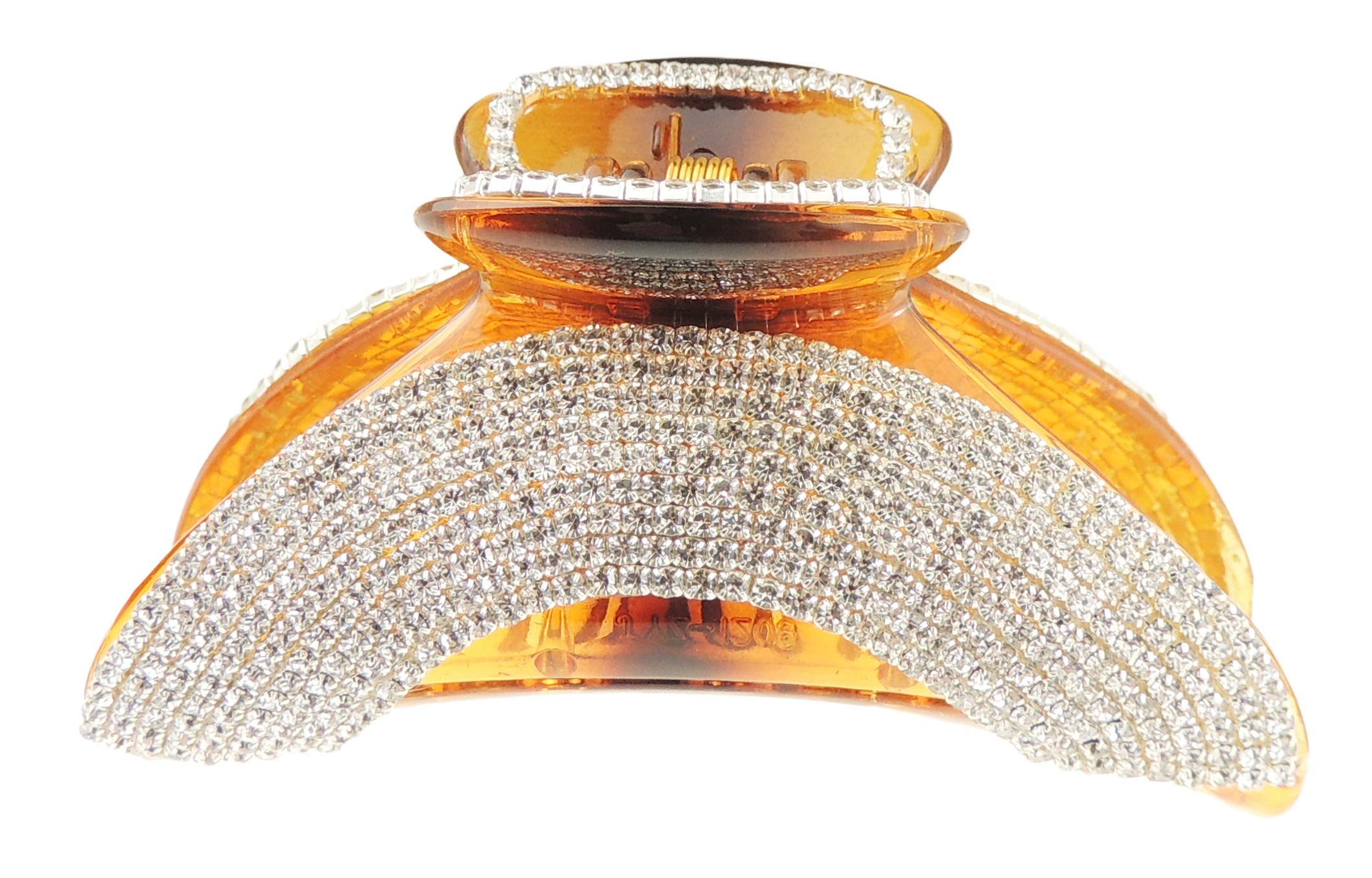 Sparkly Women Girls Thick Curly Long Hair Large Big Crystal Diamante Rhinestone Gems Plastic Clip Octopus Clamp Grip Bridal Wedding Party Styling Claw Accessories Swirly Butterfly Claw Sunset (Brown)